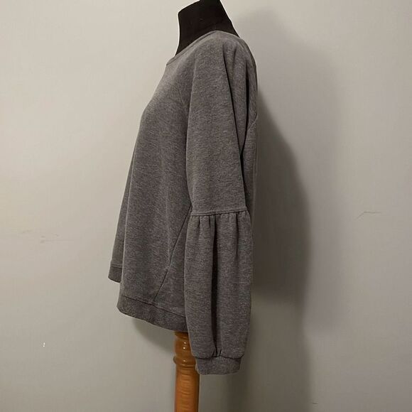 Women's Gray Pullover Crew Neck Long Puffed Sleeve Tops Size Large - Picture 4 of 7